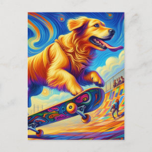 Kleurrijke Golden Retriever Skateboarden Briefkaart