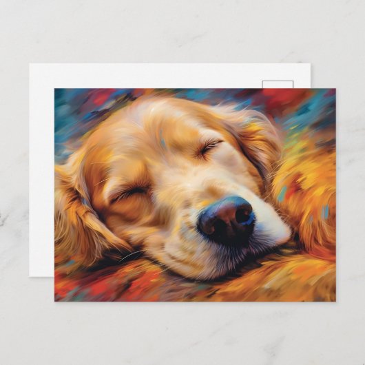 Kleurrijke Golden Retriever slapen Briefkaart (Voorkant / Achterkant)