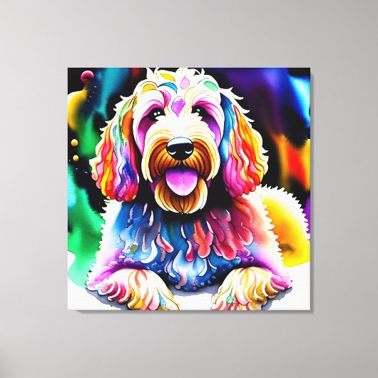 Kleurrijke Goldendoodle Schets Verpakt Canvas (Voorkant)