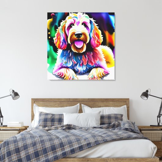 Kleurrijke Goldendoodle Schets Verpakt Canvas (Insitu (Slaapkamer))
