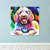 Kleurrijke Goldendoodle Schets Verpakt Canvas Afdruk (Insitu (Houten vloer))