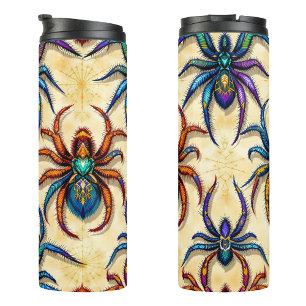 Kleurrijke Gothic Spider Patroon met webben op wit Thermosbeker