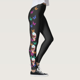 Kleurrijke Gotische Suikerschedel met vlinders Leggings