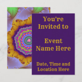 Kleurrijke Gouden en Paarse Fractale Verjaardag Kaart