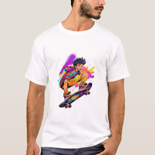 Kleurrijke Graffiti Illustratie Skateboarden jonge T-shirt