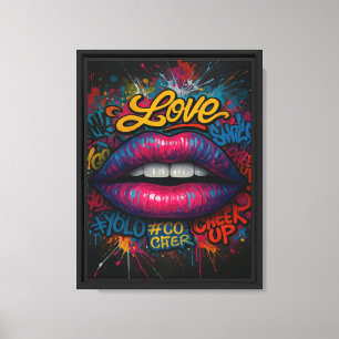 Kleurrijke graffiti lippen met liefde en YOLO Spla Canvas Afdruk