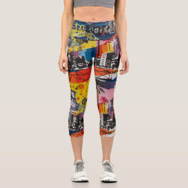 Kleurrijke graffiti-ontwerp Capri-Leggings