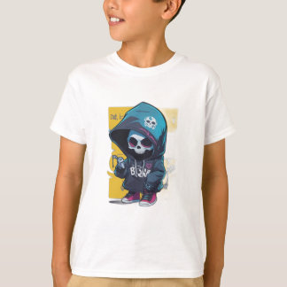 Kleurrijke graffiti stijl Chibi schedel in capucho T-shirt
