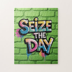 Kleurrijke Graffiti Tekst Zeggend Grijp De Dag Legpuzzel