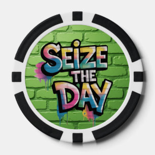 Kleurrijke Graffiti Tekst Zeggend Grijp De Dag Poker Chips