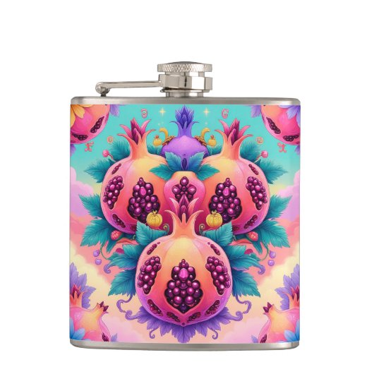 kleurrijke granaatappel heupfles (Voorkant)