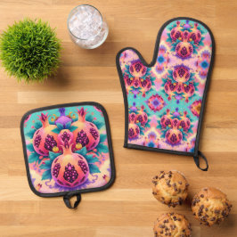 kleurrijke granaatappel ovenwant & pannenlap set