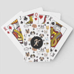 Kleurrijke Grappige Honden & Hondenpoot Monogram Pokerkaarten