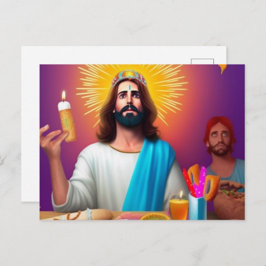 Kleurrijke grappige Jezus op zijn verjaardag Briefkaart (Voorkant / Achterkant)