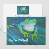 Kleurrijke grappige kikkerkkkikkers verjaardag Inv Kaart (Voorkant / Achterkant)