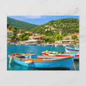 Kleurrijke Griekse vissersboten in de haven van Ki Briefkaart (Voorkant)