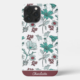 Kleurrijke grienery florale patroon, gepersonalise iPhone 13 pro max hoesje