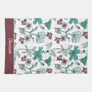 Kleurrijke grienery florale patroon, gepersonalise theedoek