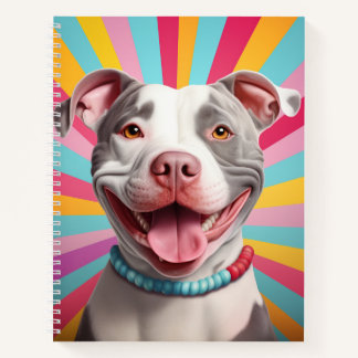 Kleurrijke grijze en witte speelse pitbull notitieboek