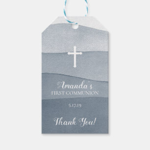 Kleurrijke Grijze Waterverf Heilige Communie Favor Cadeaulabel