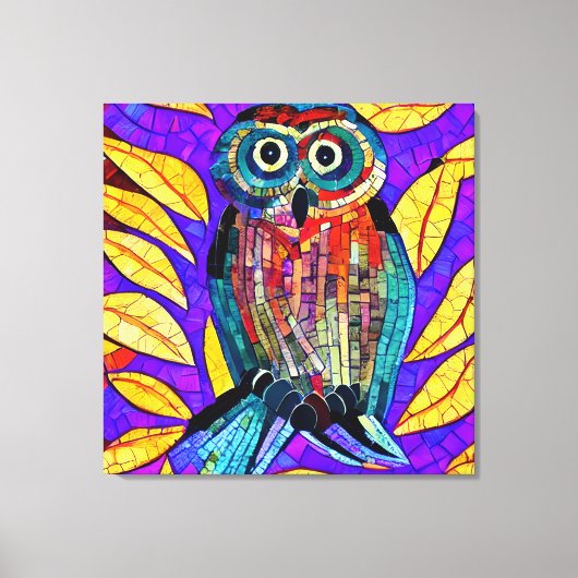 Kleurrijke grillige mozaïek Uil Art Canvas Afdruk (Voorkant)