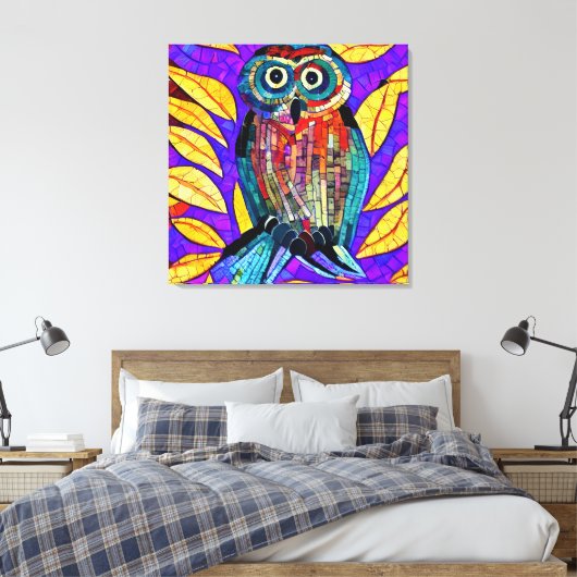 Kleurrijke grillige mozaïek Uil Art Canvas Afdruk (Insitu (Slaapkamer))