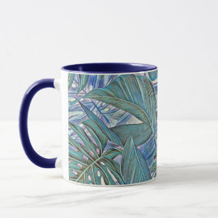 Kleurrijke groen blauw tropisch blad waterverf mok
