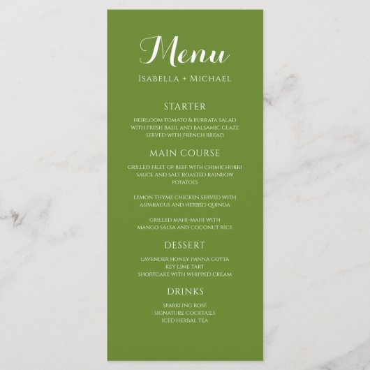 Kleurrijke groene bruiloft menu (Voorkant)