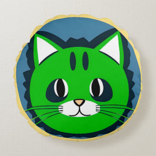 Kleurrijke Groene Cartoon Kat Rond Kussen