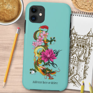Kleurrijke Groene Chinese Draak Lotus Theelblauw T iPhone 11 Hoesje
