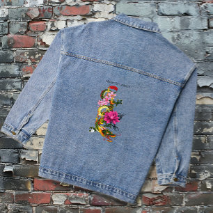 Kleurrijke Groene Chinese Draak Lotus Theelblauw T Denim Jacket