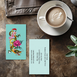 Kleurrijke Groene Chinese Draak Lotus Theelblauwe  Visitekaartje