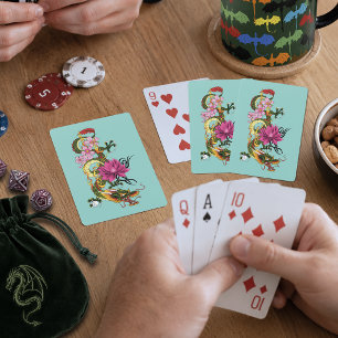 Kleurrijke Groene Chinese Draak Lotus Turquoise Ta Pokerkaarten