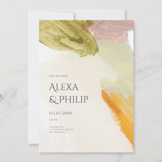 Kleurrijke Groene Moderne Abstracte Kunst Bruiloft Kaart (Voorkant)