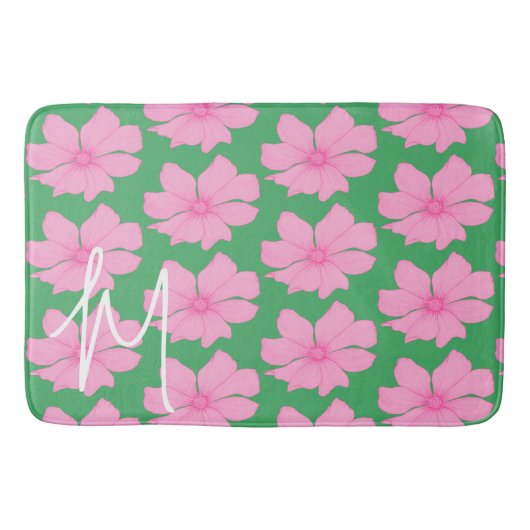 Kleurrijke Groene Roze Bloemen Moderne Monogram Ba Badmat (Voorkant)