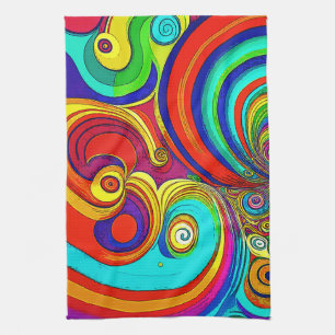 Kleurrijke Groovy Rainbow Swirls Theedoek