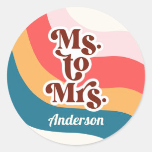 Kleurrijke Groovy Retro 70s Meisjes naar Mevrouw B Ronde Sticker