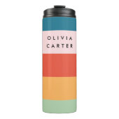 Kleurrijke Groovy Retro Horizontale Stripe Naam Thermosbeker (Voorkant)
