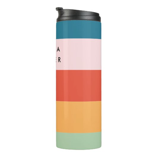 Kleurrijke Groovy Retro Horizontale Stripe Naam Thermosbeker (Geroteerd rechts)