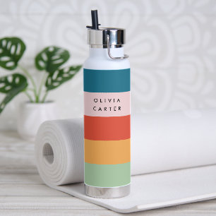 Kleurrijke Groovy Retro Horizontale Stripe Naam Waterfles