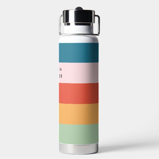Kleurrijke Groovy Retro Horizontale Stripe Naam Waterfles (Achterkant)