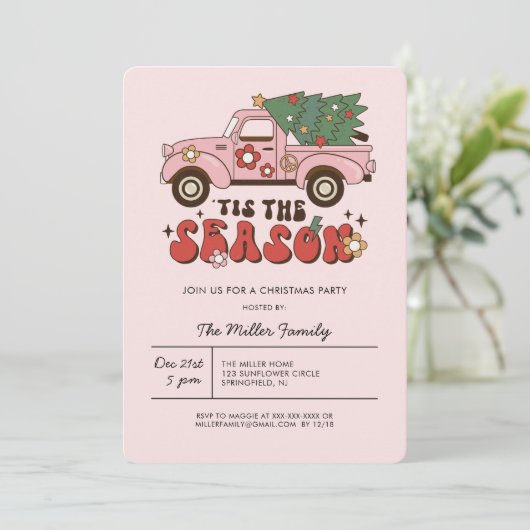 Kleurrijke Groovy Retro Kerstfeest Uitnodiging (Staand voorkant)