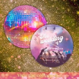 Kleurrijke Groovy Roze Glitter Disco Bal Bruiloft Kaart