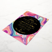 Kleurrijke Groovy Roze Paarse Marmerling Bat Mitsw Folie Uitnodiging (Gedraaid)