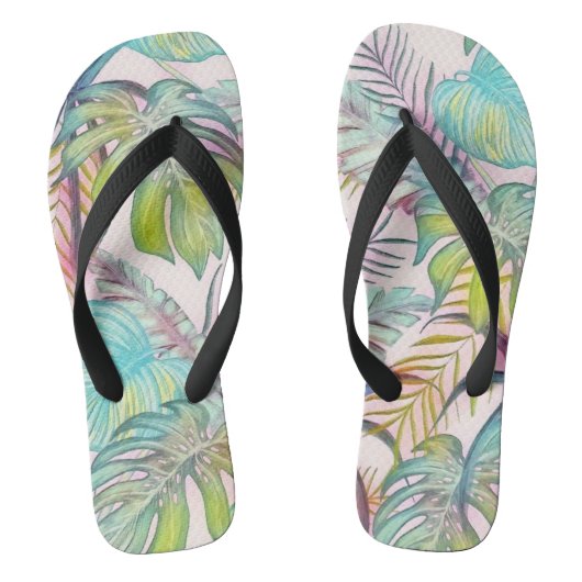 Kleurrijke grote tropische bladeren waterverf schi teenslippers (Voetbed)