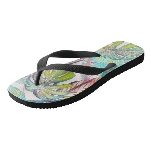 Kleurrijke grote tropische bladeren waterverf schi teenslippers (Schuin)