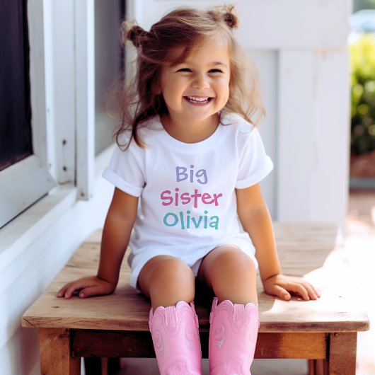 Kleurrijke grote zus monogram naam wit t-shirt