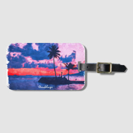 Kleurrijke Guadeloupe Caribbean Island Waterverf Bagagelabel