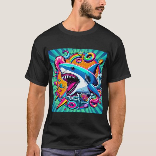 Kleurrijke haai t-shirt (Voorkant)