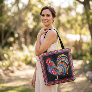 Kleurrijke Haan Boodschappentas met Levendig Kunst Draagtas
